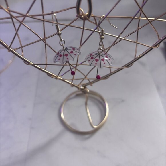 Handmade Unique One of a Kind Umbrella Red Heart Earrings - Picture 3 of 6